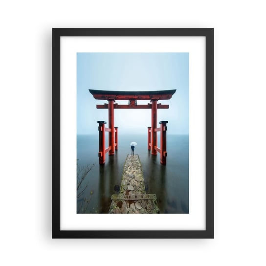 Obraz - Plakat - Japońska zaduma - 30x40cm - Azja Świątynia Hakone Japonia - Foto Plakaty na ścianę w czarnej ramie - Plakat do Salonu Sypialni ARTTOR ARTTOR