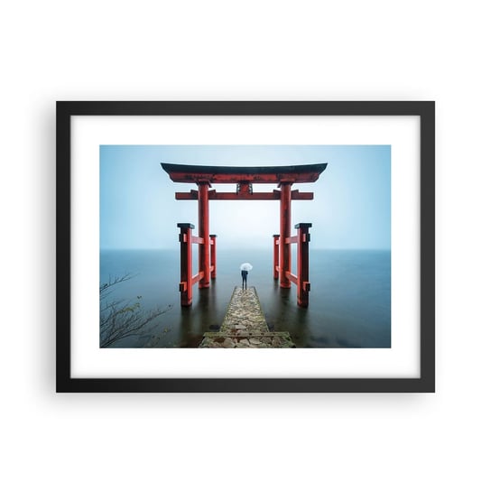 Obraz - Plakat - Japońska zaduma - 40x30cm - Azja Świątynia Hakone Japonia - Foto Plakaty na ścianę w czarnej ramie - Plakat do Salonu Sypialni ARTTOR ARTTOR