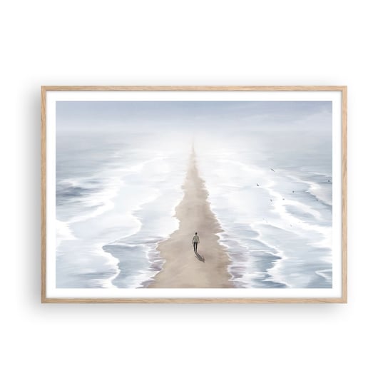 Obraz - Plakat - Jasna przyszłość - 100x70cm - Morze Jasny Plaża - Foto Plakaty w ramie koloru jasny dąb do Salonu Sypialni ARTTOR ARTTOR