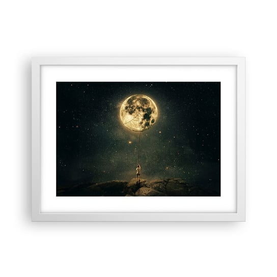 Obraz - Plakat - Jeden taki, co ukradł Księżyc - 40x30cm - Księżyc Gwiazdy Fantazja - Foto Plakaty na ścianę w ramie białej - Plakat do Salonu Sypialni ARTTOR ARTTOR
