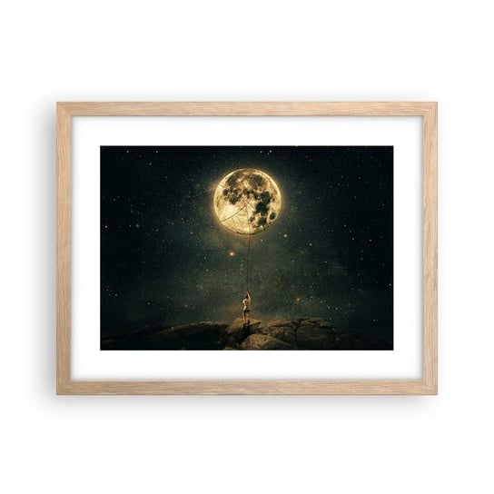 Obraz - Plakat - Jeden taki, co ukradł Księżyc - 40x30cm - Księżyc Gwiazdy Fantazja - Foto Plakaty na ścianę w ramie jasny dąb - Plakat do Salonu Sypialni ARTTOR ARTTOR