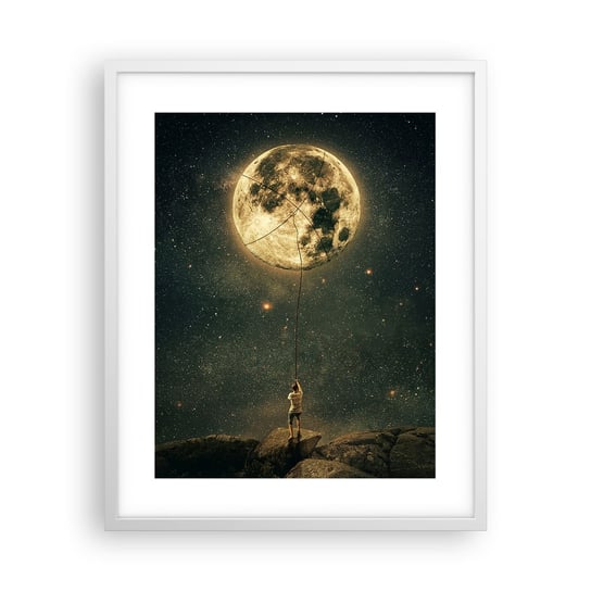 Obraz - Plakat - Jeden taki, co ukradł Księżyc - 40x50cm - Księżyc Gwiazdy Fantazja - Foto Plakaty w ramie koloru białego do Salonu Sypialni ARTTOR ARTTOR