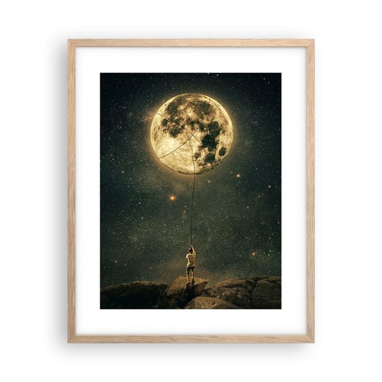 Obraz - Plakat - Jeden taki, co ukradł Księżyc - 40x50cm - Księżyc Gwiazdy Fantazja - Foto Plakaty w ramie koloru jasny dąb do Salonu Sypialni ARTTOR ARTTOR