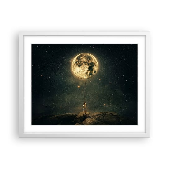 Obraz - Plakat - Jeden taki, co ukradł Księżyc - 50x40cm - Księżyc Gwiazdy Fantazja - Foto Plakaty w ramie koloru białego do Salonu Sypialni ARTTOR ARTTOR