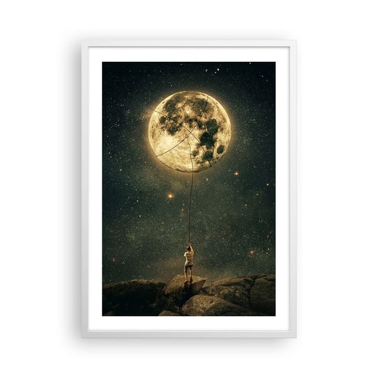 Obraz - Plakat - Jeden taki, co ukradł Księżyc - 50x70cm - Księżyc Gwiazdy Fantazja - Nowoczesny modny obraz Plakat rama biała ARTTOR ARTTOR