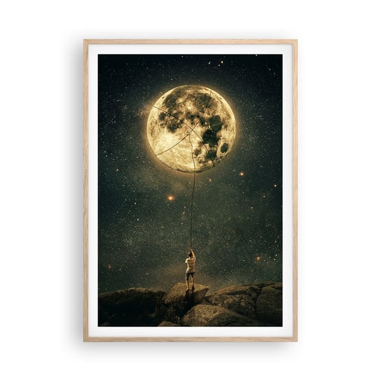 Obraz - Plakat - Jeden taki, co ukradł Księżyc - 70x100cm - Księżyc Gwiazdy Fantazja - Foto Plakaty w ramie koloru jasny dąb do Salonu Sypialni ARTTOR ARTTOR