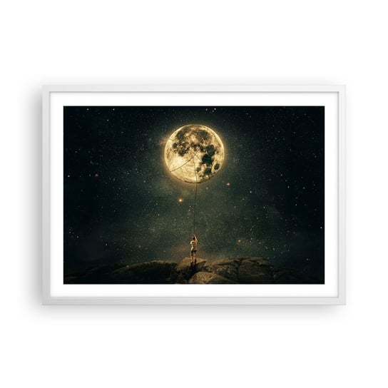 Obraz - Plakat - Jeden taki, co ukradł Księżyc - 70x50cm - Księżyc Gwiazdy Fantazja - Nowoczesny modny obraz Plakat rama biała ARTTOR ARTTOR