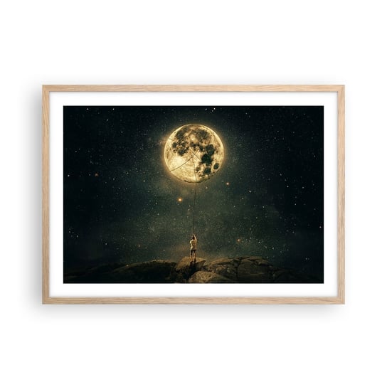 Obraz - Plakat - Jeden taki, co ukradł Księżyc - 70x50cm - Księżyc Gwiazdy Fantazja - Nowoczesny modny obraz Plakat rama jasny dąb ARTTOR ARTTOR