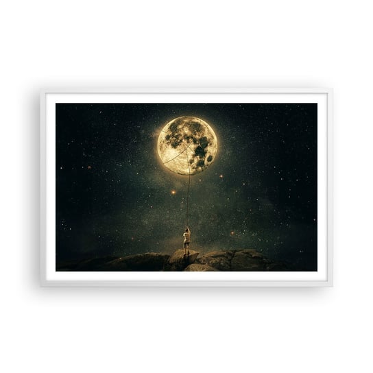Obraz - Plakat - Jeden taki, co ukradł Księżyc - 91x61cm - Księżyc Gwiazdy Fantazja - Foto Plakaty na ścianę w ramie białej - Plakat do Salonu Sypialni ARTTOR ARTTOR