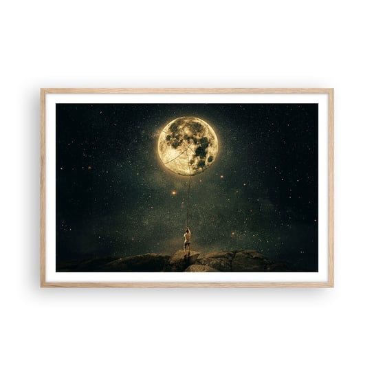 Obraz - Plakat - Jeden taki, co ukradł Księżyc - 91x61cm - Księżyc Gwiazdy Fantazja - Foto Plakaty na ścianę w ramie jasny dąb - Plakat do Salonu Sypialni ARTTOR ARTTOR