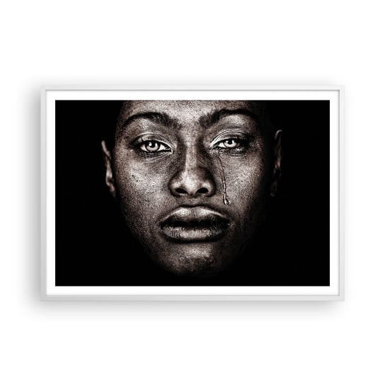 Obraz - Plakat - Jedna łza - 100x70cm - Twarz Kobiety Portret Kobiety Afryka - Foto Plakaty w ramie koloru białego do Salonu Sypialni ARTTOR ARTTOR