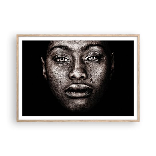 Obraz - Plakat - Jedna łza - 100x70cm - Twarz Kobiety Portret Kobiety Afryka - Foto Plakaty w ramie koloru jasny dąb do Salonu Sypialni ARTTOR ARTTOR