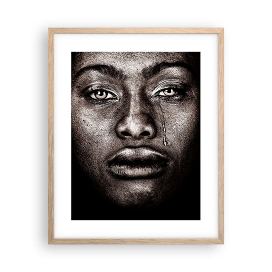 Obraz - Plakat - Jedna łza - 40x50cm - Twarz Kobiety Portret Kobiety Afryka - Foto Plakaty w ramie koloru jasny dąb do Salonu Sypialni ARTTOR ARTTOR