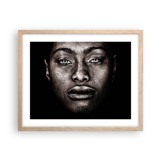 Obraz - Plakat - Jedna łza - 50x40cm - Twarz Kobiety Portret Kobiety Afryka - Foto Plakaty w ramie koloru jasny dąb do Salonu Sypialni ARTTOR ARTTOR