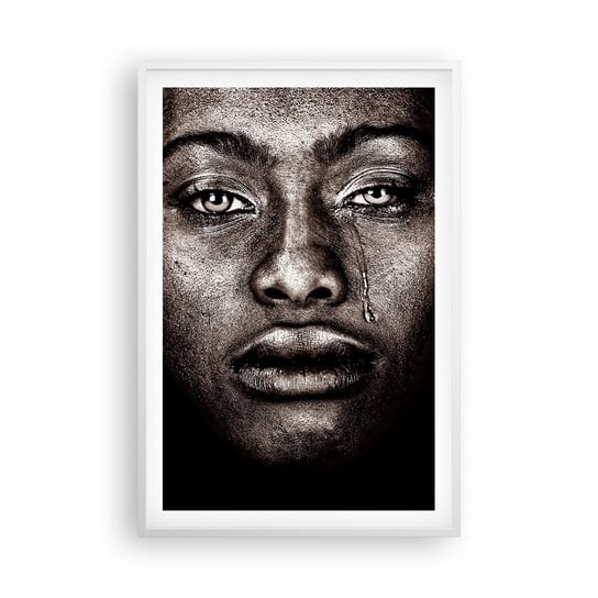 Obraz - Plakat - Jedna łza - 61x91cm - Twarz Kobiety Portret Kobiety Afryka - Foto Plakaty na ścianę w ramie białej - Plakat do Salonu Sypialni ARTTOR ARTTOR