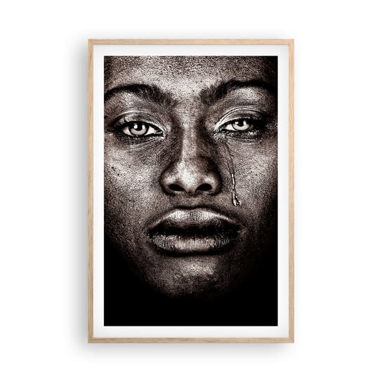 Obraz - Plakat - Jedna łza - 61x91cm - Twarz Kobiety Portret Kobiety Afryka - Foto Plakaty na ścianę w ramie jasny dąb - Plakat do Salonu Sypialni ARTTOR ARTTOR