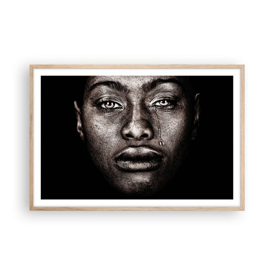 Obraz - Plakat - Jedna łza - 91x61cm - Twarz Kobiety Portret Kobiety Afryka - Foto Plakaty na ścianę w ramie jasny dąb - Plakat do Salonu Sypialni ARTTOR ARTTOR