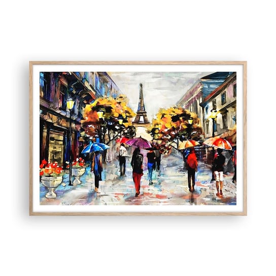 Obraz - Plakat - Jesienią szczególnie piękny - 100x70cm - Miasto Paryż Wieża Eiffla - Foto Plakaty w ramie koloru jasny dąb do Salonu Sypialni ARTTOR ARTTOR