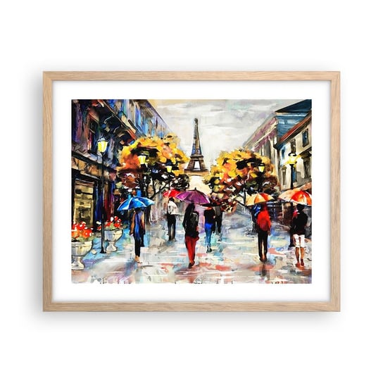 Obraz - Plakat - Jesienią szczególnie piękny - 50x40cm - Miasto Paryż Wieża Eiffla - Foto Plakaty w ramie koloru jasny dąb do Salonu Sypialni ARTTOR ARTTOR