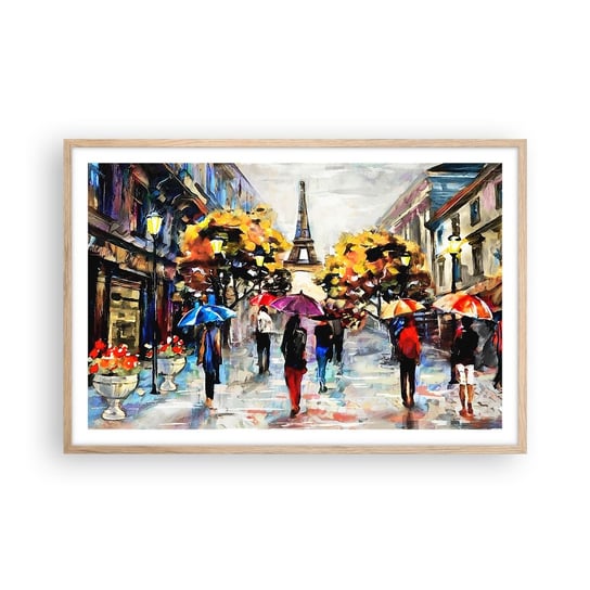 Obraz - Plakat - Jesienią szczególnie piękny - 91x61cm - Miasto Paryż Wieża Eiffla - Foto Plakaty na ścianę w ramie jasny dąb - Plakat do Salonu Sypialni ARTTOR ARTTOR