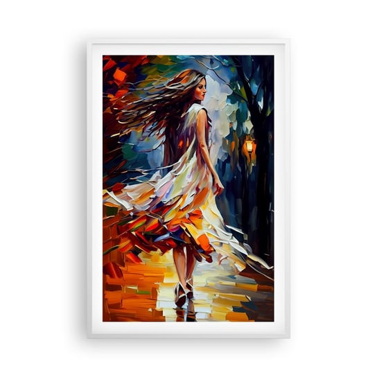 Obraz - Plakat - Jesienna dziewczyna - 61x91cm - Kobieta Sukienka Artystyczny - Foto Plakaty na ścianę w ramie białej - Plakat do Salonu Sypialni ARTTOR ARTTOR