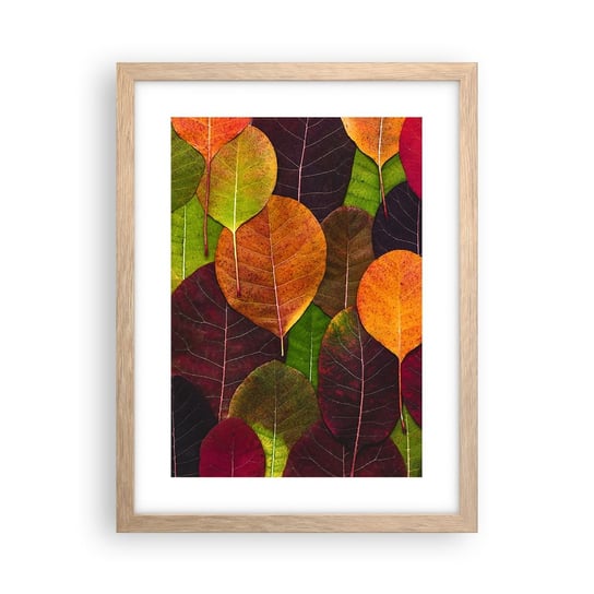 Obraz - Plakat - Jesienna mozaika - 30x40cm - Grafika Kolorowe Liście Sztuka - Foto Plakaty na ścianę w ramie jasny dąb - Plakat do Salonu Sypialni ARTTOR ARTTOR