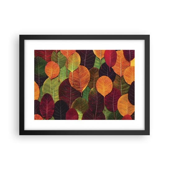 Obraz - Plakat - Jesienna mozaika - 40x30cm - Grafika Kolorowe Liście Sztuka - Foto Plakaty na ścianę w czarnej ramie - Plakat do Salonu Sypialni ARTTOR ARTTOR