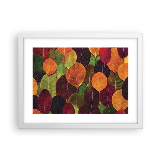 Obraz - Plakat - Jesienna mozaika - 40x30cm - Grafika Kolorowe Liście Sztuka - Foto Plakaty na ścianę w ramie białej - Plakat do Salonu Sypialni ARTTOR ARTTOR