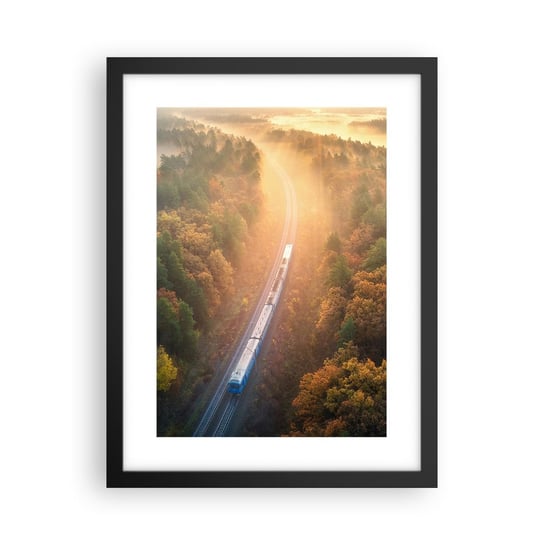 Obraz - Plakat - Jesienna podróż - 30x40cm - Transport Kolejowy Krajobraz Górski Pociąg Pasażerski - Foto Plakaty na ścianę w czarnej ramie - Plakat do Salonu Sypialni ARTTOR ARTTOR