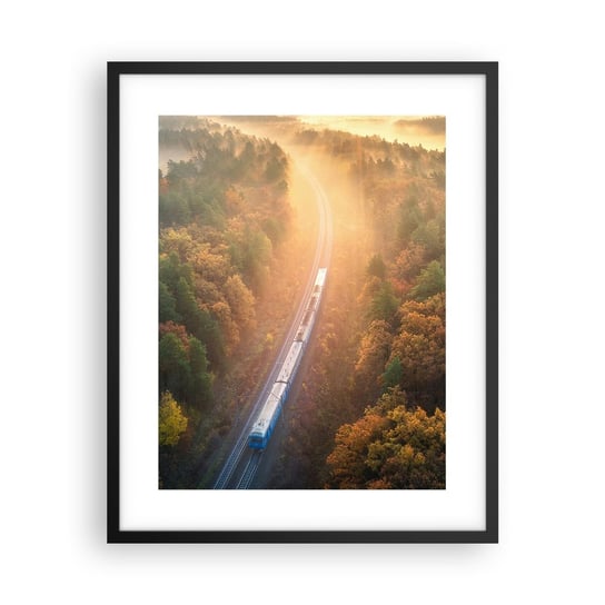 Obraz - Plakat - Jesienna podróż - 40x50cm - Transport Kolejowy Krajobraz Górski Pociąg Pasażerski - Foto Plakaty w ramie koloru czarnego do Salonu Sypialni ARTTOR ARTTOR