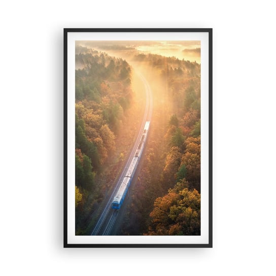 Obraz - Plakat - Jesienna podróż - 61x91cm - Transport Kolejowy Krajobraz Górski Pociąg Pasażerski - Foto Plakaty na ścianę w czarnej ramie - Plakat do Salonu Sypialni ARTTOR ARTTOR