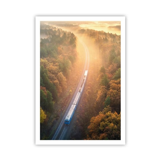 Obraz - Plakat - Jesienna podróż - 70x100cm - Transport Kolejowy Krajobraz Górski Pociąg Pasażerski - Foto Plakaty bez ramy na ścianę do Salonu Sypialni ARTTOR ARTTOR
