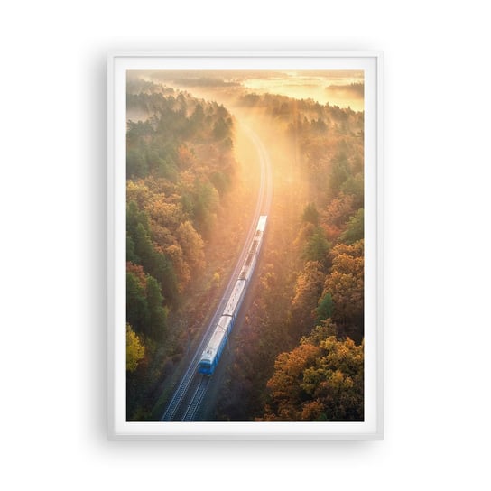 Obraz - Plakat - Jesienna podróż - 70x100cm - Transport Kolejowy Krajobraz Górski Pociąg Pasażerski - Foto Plakaty w ramie koloru białego do Salonu Sypialni ARTTOR ARTTOR