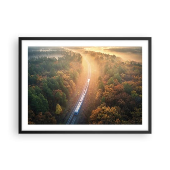 Obraz - Plakat - Jesienna podróż - 70x50cm - Transport Kolejowy Krajobraz Górski Pociąg Pasażerski - Nowoczesny modny obraz Plakat czarna rama ARTTOR ARTTOR