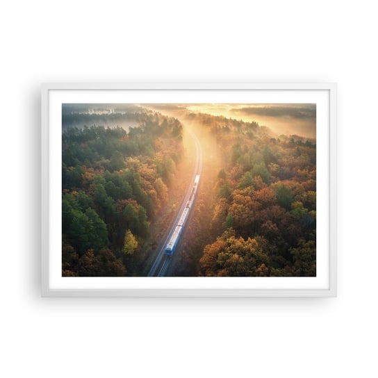 Obraz - Plakat - Jesienna podróż - 70x50cm - Transport Kolejowy Krajobraz Górski Pociąg Pasażerski - Nowoczesny modny obraz Plakat rama biała ARTTOR ARTTOR