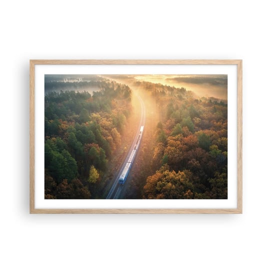 Obraz - Plakat - Jesienna podróż - 70x50cm - Transport Kolejowy Krajobraz Górski Pociąg Pasażerski - Nowoczesny modny obraz Plakat rama jasny dąb ARTTOR ARTTOR