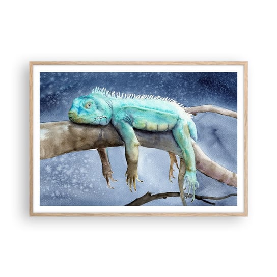 Obraz - Plakat - Jest dobrze! - 100x70cm - Kameleon Zwierzę Lenistwo - Foto Plakaty w ramie koloru jasny dąb do Salonu Sypialni ARTTOR ARTTOR