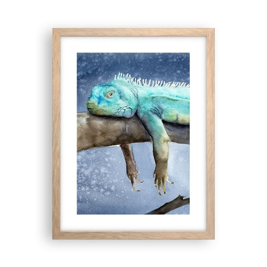 Obraz - Plakat - Jest dobrze! - 30x40cm - Kameleon Zwierzę Lenistwo - Foto Plakaty na ścianę w ramie jasny dąb - Plakat do Salonu Sypialni ARTTOR ARTTOR