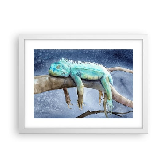 Obraz - Plakat - Jest dobrze! - 40x30cm - Kameleon Zwierzę Lenistwo - Foto Plakaty na ścianę w ramie białej - Plakat do Salonu Sypialni ARTTOR ARTTOR