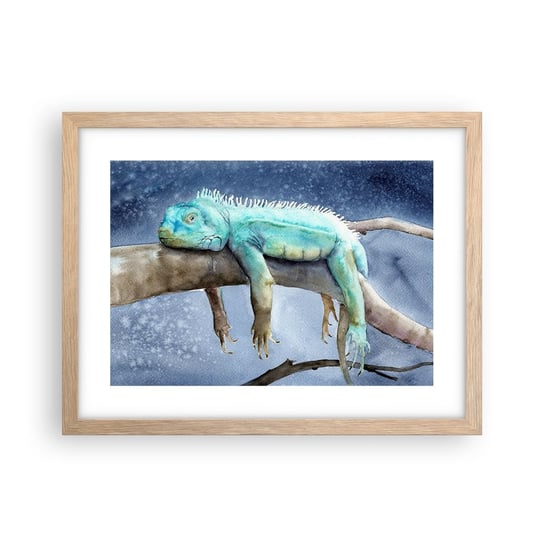 Obraz - Plakat - Jest dobrze! - 40x30cm - Kameleon Zwierzę Lenistwo - Foto Plakaty na ścianę w ramie jasny dąb - Plakat do Salonu Sypialni ARTTOR ARTTOR