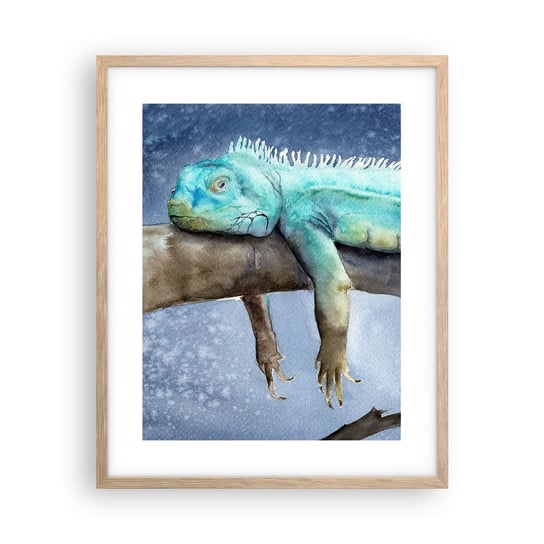 Obraz - Plakat - Jest dobrze! - 40x50cm - Kameleon Zwierzę Lenistwo - Foto Plakaty w ramie koloru jasny dąb do Salonu Sypialni ARTTOR ARTTOR
