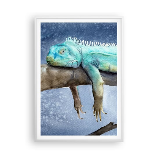 Obraz - Plakat - Jest dobrze! - 70x100cm - Kameleon Zwierzę Lenistwo - Foto Plakaty w ramie koloru białego do Salonu Sypialni ARTTOR ARTTOR