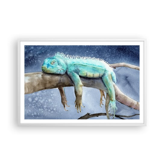 Obraz - Plakat - Jest dobrze! - 91x61cm - Kameleon Zwierzę Lenistwo - Foto Plakaty na ścianę w ramie białej - Plakat do Salonu Sypialni ARTTOR ARTTOR