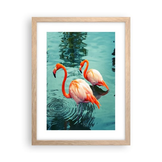 Obraz - Plakat - Jesteśmy teraz w modzie - 30x40cm - Flamingi Ptaki Natura - Foto Plakaty na ścianę w ramie jasny dąb - Plakat do Salonu Sypialni ARTTOR ARTTOR