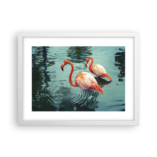 Obraz - Plakat - Jesteśmy teraz w modzie - 40x30cm - Flamingi Ptaki Natura - Foto Plakaty na ścianę w ramie białej - Plakat do Salonu Sypialni ARTTOR ARTTOR