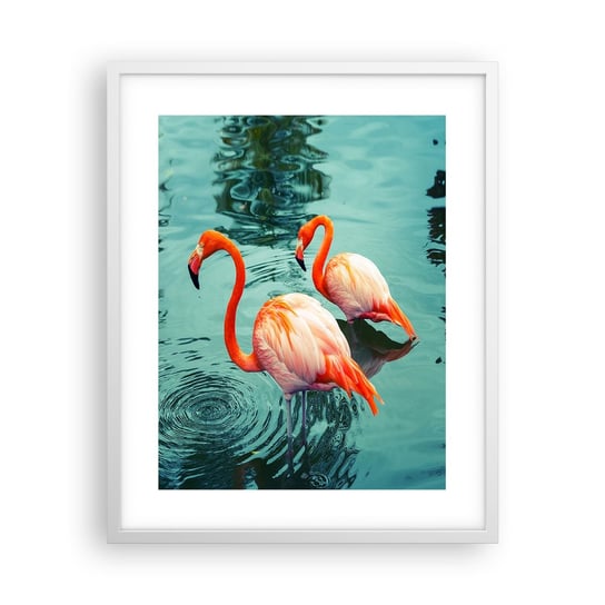 Obraz - Plakat - Jesteśmy teraz w modzie - 40x50cm - Flamingi Ptaki Natura - Foto Plakaty w ramie koloru białego do Salonu Sypialni ARTTOR ARTTOR