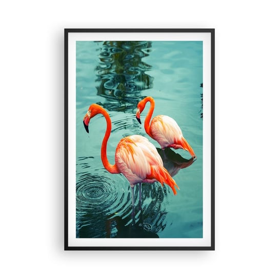Obraz - Plakat - Jesteśmy teraz w modzie - 61x91cm - Flamingi Ptaki Natura - Foto Plakaty na ścianę w czarnej ramie - Plakat do Salonu Sypialni ARTTOR ARTTOR