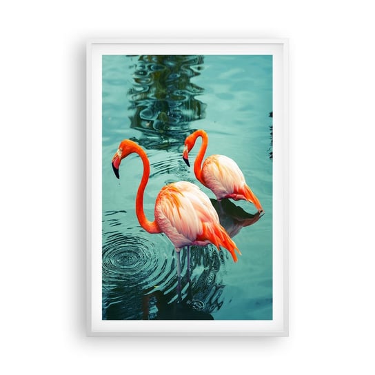 Obraz - Plakat - Jesteśmy teraz w modzie - 61x91cm - Flamingi Ptaki Natura - Foto Plakaty na ścianę w ramie białej - Plakat do Salonu Sypialni ARTTOR ARTTOR