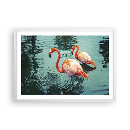 Obraz - Plakat - Jesteśmy teraz w modzie - 70x50cm - Flamingi Ptaki Natura - Nowoczesny modny obraz Plakat rama biała ARTTOR ARTTOR