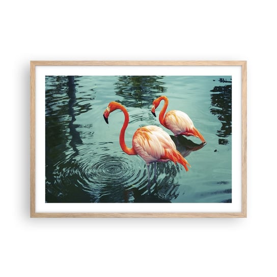 Obraz - Plakat - Jesteśmy teraz w modzie - 70x50cm - Flamingi Ptaki Natura - Nowoczesny modny obraz Plakat rama jasny dąb ARTTOR ARTTOR